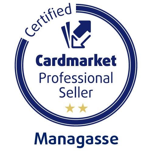 Cardmarket Seller Zertifizierter Verkäufer von Cardmarket mit zwei Sternen, Logo und Schriftzug.